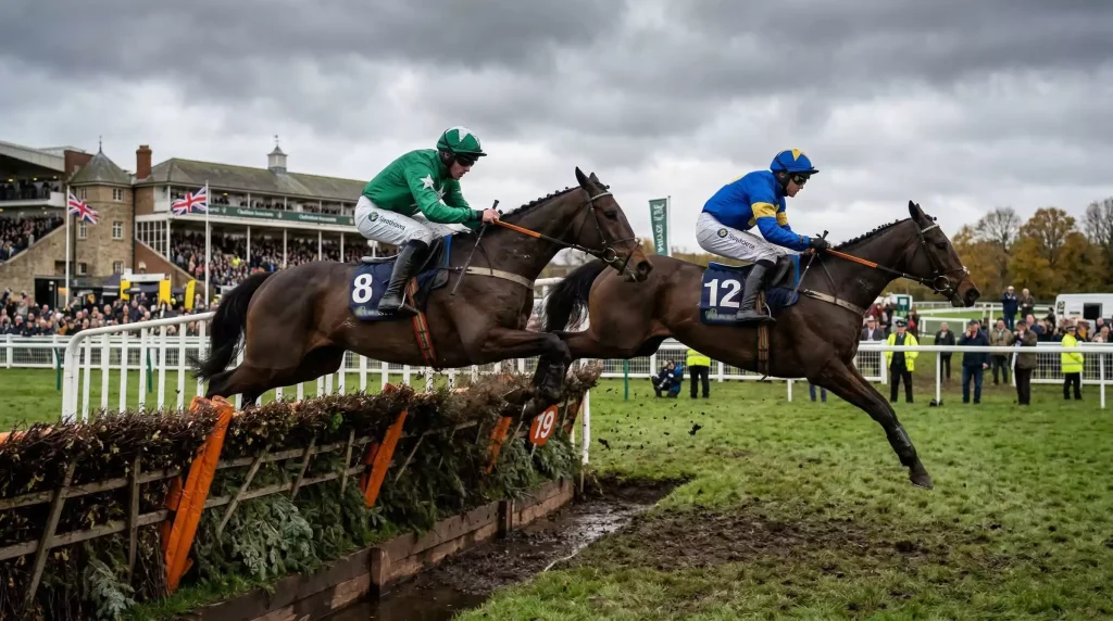 Betfair Chase steeplechase horses at Haydock Park
