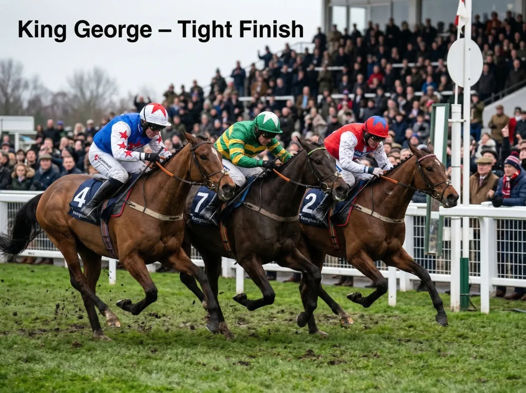 Horses finishing close together in King George VI Chase